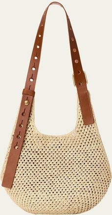 Loewe x Paulas Ibiza Small Punch Hole Hobo Bag in Raffia and Leather