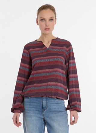 Ragwear Langarmshirt RAGWEAR SANTICA PRINT, Damen, Gr. S, wine rot, Jersey, Obermaterial: 50% Baumwolle, 50% Modal, gemustert, normal, V-Ausschnitt, Shirts La