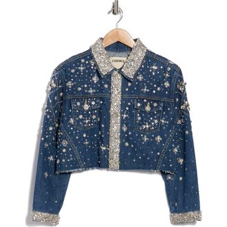 L'agence Genevie Crystal Embellished Crop Denim Jacket in Conway at Nordstrom Rack, Size X-Small