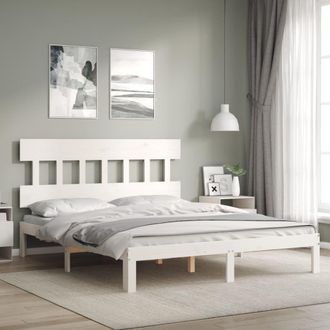 Berkfield Home Bed Frame with Headboard White 160x200 cm Solid Wood
