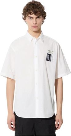 Undercover Logo-patch Katoenen Shirt - Heren - Korte mouwen Overhemden - Wit - M - Katoen - Overhemden