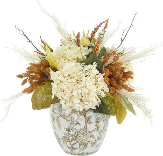 Creative Displays Inc. Handmade Fall Hydrangea & Heather Arrangement In Glass Vase