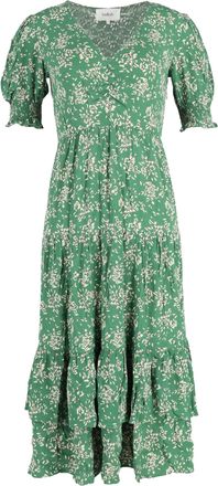 BA&SH Ba & Sh Vika Ruffled Midi Dress in Green Viscose