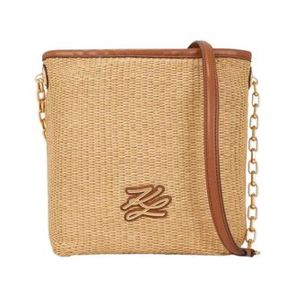 Karl Lagerfeld Tassen, Dames, Beige, ONE Size, Leer, Gebreide Crossbody Tas