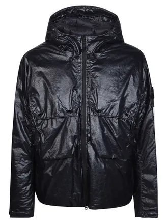 Stone Island Shiny Crinkled Hooded Nylon Jacket