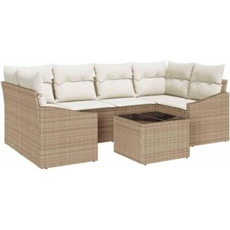 vidaXL Conjunto De Sof&aacute; De Jard&iacute;n 7 Pcs Beige, Crema 55 X 55 X 37 Cm Vidaxl