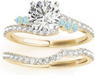 Allurez Diamond & Aquamarine Bypass Bridal Set 14k Yellow Gold (0.74ct)