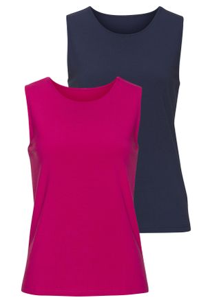Lascana Tanktop LASCANA aus elastischer Baumwoll-Modal-Qualit&auml;t, Damen, Gr. 32/34, bunt (hibiskus, navy), Single Jersey, Obermaterial: 50% Baumwolle, 45% Moda