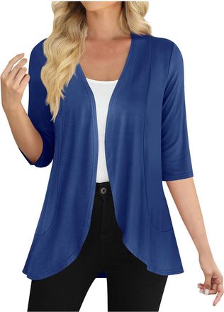 Generic Womens Summer Shawl Cardigan Dressy Open Front Ruffle Cardigans 3/4 Sleeve Bolero Cardigans Dressy Shrugs Outerwear Cotton Lightweight Jacket Womens T
