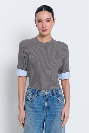 Central Park West Sienna Shirt Cuff Sweater in Grey at Nordstrom, Size X-Small