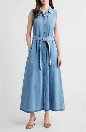 Kobi Halperin Addison Sleeveless Raw Hem Denim Shirtdress in Light Indigo at Nordstrom, Size Xx-Large