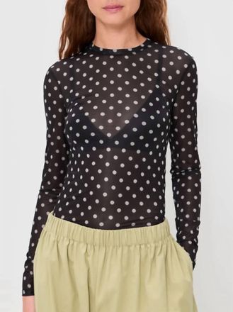 Ganni Sheer Jersey Long Sleeve Top In Black