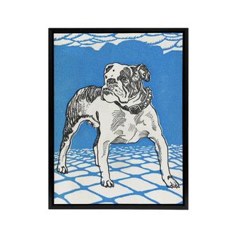 Artery8 Dog Lover Bulldog Animal Portrait Moriz Jung Framed Canvas Wall Art in Blue | Size: W24 x H32