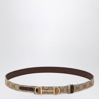 Gucci Cintura reversibile in tessuto GG e pelle sabbia/marrone con fibbia Morsetto