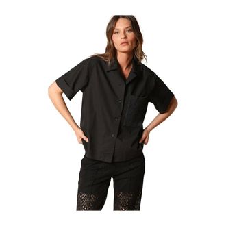 Mason's Shirts, female, Black, S, Black Cotton Short-Sleeve Poplin Shirt