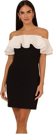 Adrianna Papell Womens Knit Crepe Combo Mini Dress - Black - Size 18 UK