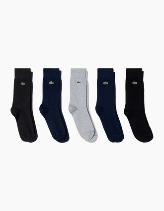 Lacoste Mens Lacoste Organic Stretch Cotton 5 Pack Socks Navy/Grey/Black - Black/Black/Grey/Black/Black - Size: 7/7.5/6/6.5/5.5/8