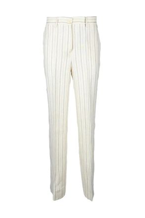 Twin-Set Tailored Beige Linen-Cotton Trousers with Vertical Stripes