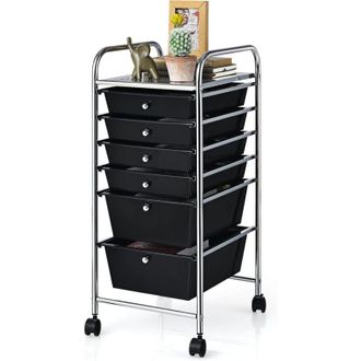 Costway Carrello con 6 Cassetti e Ruote, Cassettiera in Plastica, con Due Dimensioni di Cassetti, Contenitore Multiuso per Casa Bagno e Ufficio, 37 x