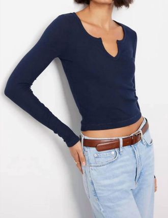 bobi Split V-Neck Long Sleeve Crop Top In Galaxy