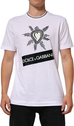 Dolce & Gabbana White Sacred Heart Short Sleeve Men T-Shirt Cotton