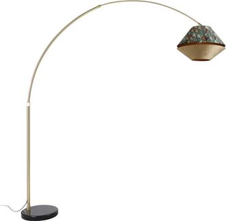 QAZQA Qazqa - Brass Arc Lamp with Double Velvet Shade Leaf Design and Beige - xxl