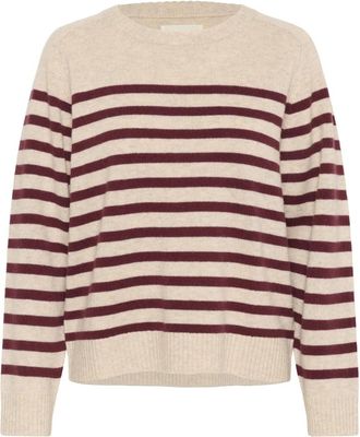 Part Two Tawny Port Stripe Gebreide Trui - Dames - Ronde hals truien - Beige - 2XL - Wol - Truien & Vesten