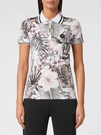 Plein Sport Polo in cotone con stampa tropicale e maniche corte
