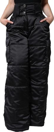 Dolce & Gabbana Black Quilted High Waist Women Boot Cut Pants Polyester