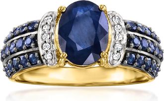 Ross-Simons Sapphire Ring With Diamond Accents in 14kt Yellow Gold