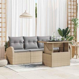 vidaXL Vidaxl - Conjunto De Sof&aacute; De Jard&iacute;n Con Coj&iacute;n 5 Pcs Beige Polirat&aacute;n