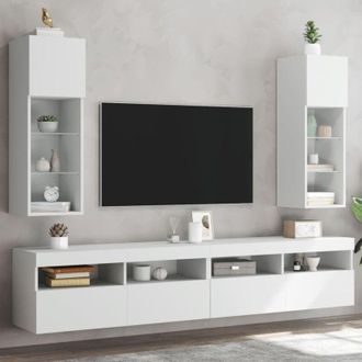 vidaXL Muebles De Tv Con Luces Led 2 Uds Blanco 30,5x30x90 Cm Vidaxl