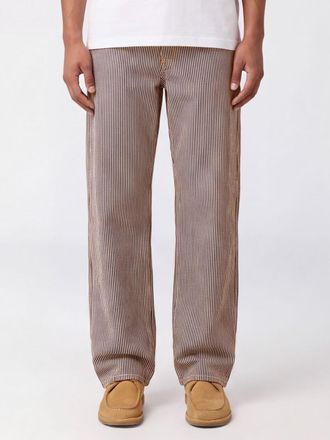 Ami Jeans wide leg a righe in denim di cotone con vita media a cinque tasche