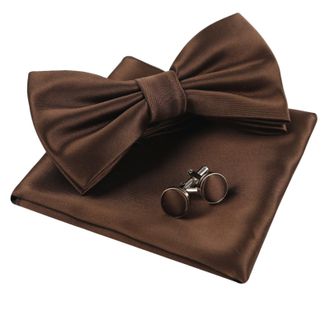 Alizeal Mens Tuxedo Bow Tie, Hanky and Cufflinks Set, Brown