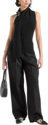 Mani&egrave;re De Voir Elodie Knitted Draped Halterneck Top in Black at Nordstrom, Size Medium