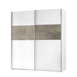 Dmora Dmora - Guardarropa Dcioff, Armario Dormitorio Con 2 Puertas Correderas, Mueble Con Barra Perchero Y 3 Baldas, 180x60h200 Cm, Blanco Y Roble