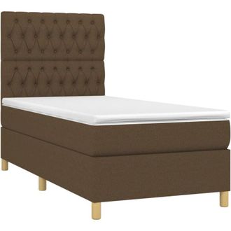vidaXL Cama Box Spring Colch&oacute;n Y Luces Led Tela Marr&oacute;n Oscuro 90x190cm Vidaxl