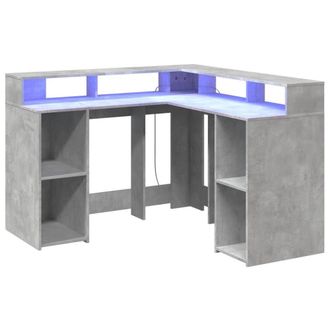 Berkfield Home Soft Desk with LED Lights Concrete Grey 130x130x91 cm Engineered Wood | Size: 130 x 130 x 91 cm