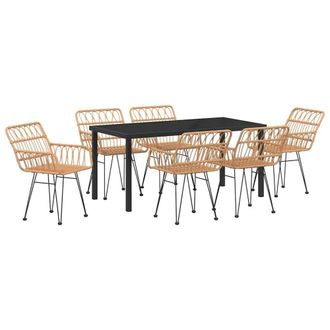 Berkfield Home 7 Piece Garden Dining Set Brown Poly Rattan in Beige