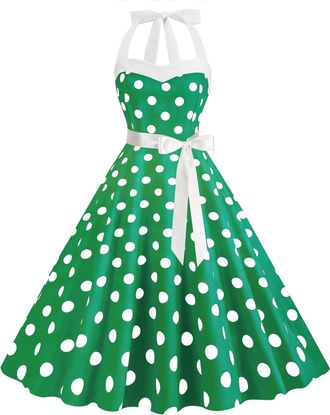 Generic Women 1950s Dresses Vintage Rockabilly Halter Neck Polka Dot Summer Swing A Line Midi Dress Evening Prom Gown Cocktail Dress Elegant for Wedding Vinta