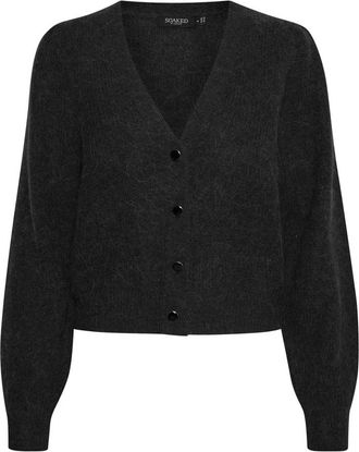 Soaked In Luxury Zwarte Pofmouw Vest met Knopen - Dames - Vesten - Zwart - M - Wol - Truien & Vesten
