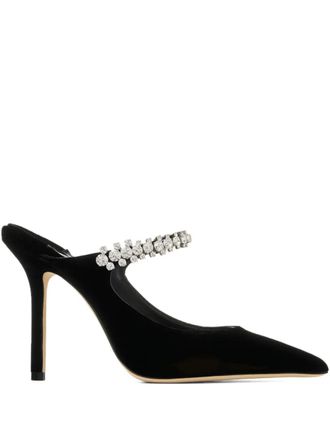 Jimmy Choo London 100mm crystal-embellished heeled mules - women - Leather/Salpa/Plastic/Metal/Crystal/Fabric/Calf Hair/Calf Leather - 39,5 - Black