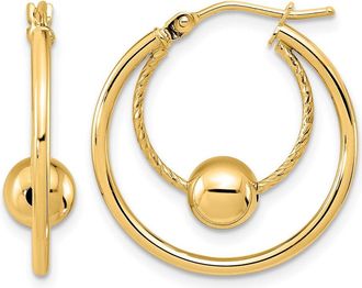 Diamond2Deal 14K Yellow Gold Textured 6mm Ball Hoop Earrings