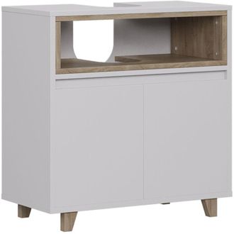 Vicco Mobile sottolavabo per bagno Elnor, Bianco/quercia, 60 x 61 cm con 2 porte, Vicco