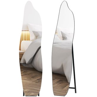 OEM Espejo De Pie Cuerpo Entero Sin Marco Espejo De Pie Forma Irregular Con Soporte 40x4x160 Cm Negro Y Plata