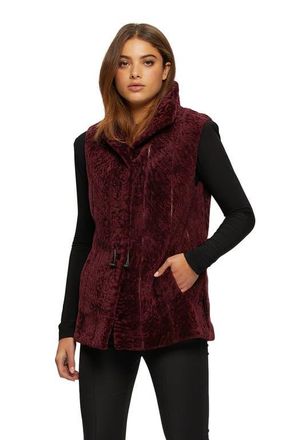 Gorski Genuine Shearling Hooded Vest Reversible To Taffeta in Merlot/black at Nordstrom, Size X-Small