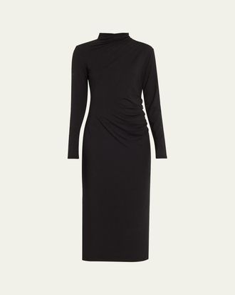 Vince Long-Sleeve Ruched TurtleNeck Midi Dress