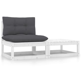 vidaXL Set De Muebles De Jard&iacute;n 2 Pzas Con Cojines Madera Pino Blanco Vidaxl