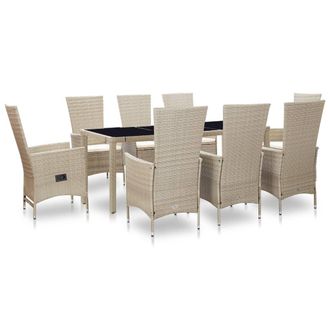 vidaXL Set Comedor De Jard&iacute;n 9 Piezas Y Cojines Rat&aacute;n Sint&eacute;tico Beige Vidaxl