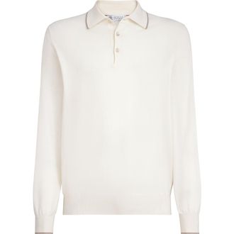 Brunello Cucinelli Cotton and cashmere knit polo in Panama at Nordstrom, Size 60 It